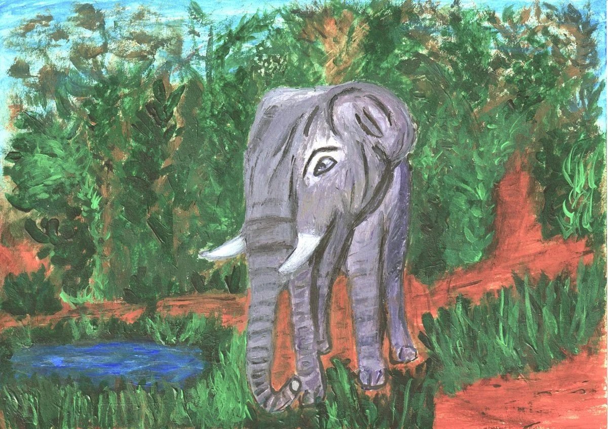 【F50号】ひつじ娘 原画 油絵 抽象画 abstract paintings Elephant Friend | Original 5x7 Wildlife Abstract Painting